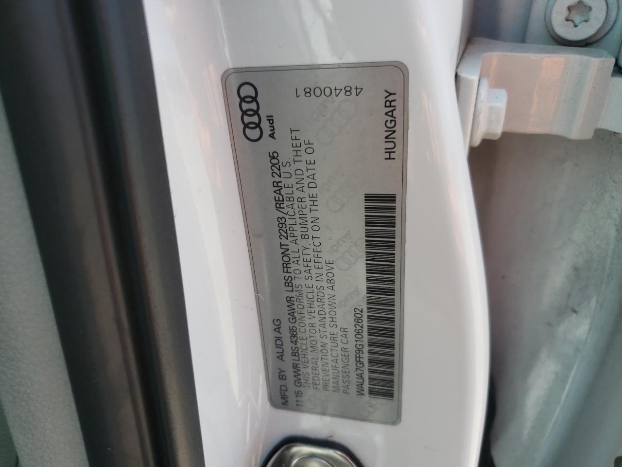 Photo 10 from auction – 2016 AUDI A3 PREMIUM with VIN WAUA7GFF9G1062602