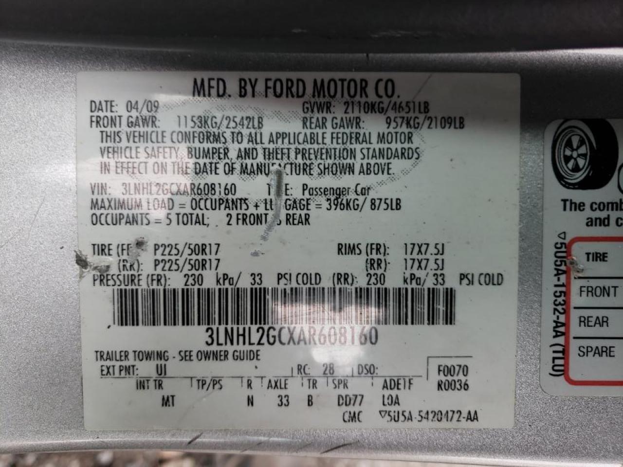 Photo 10 from auction – 2010 LINCOLN MKZ with VIN 3LNHL2GCXAR608160
