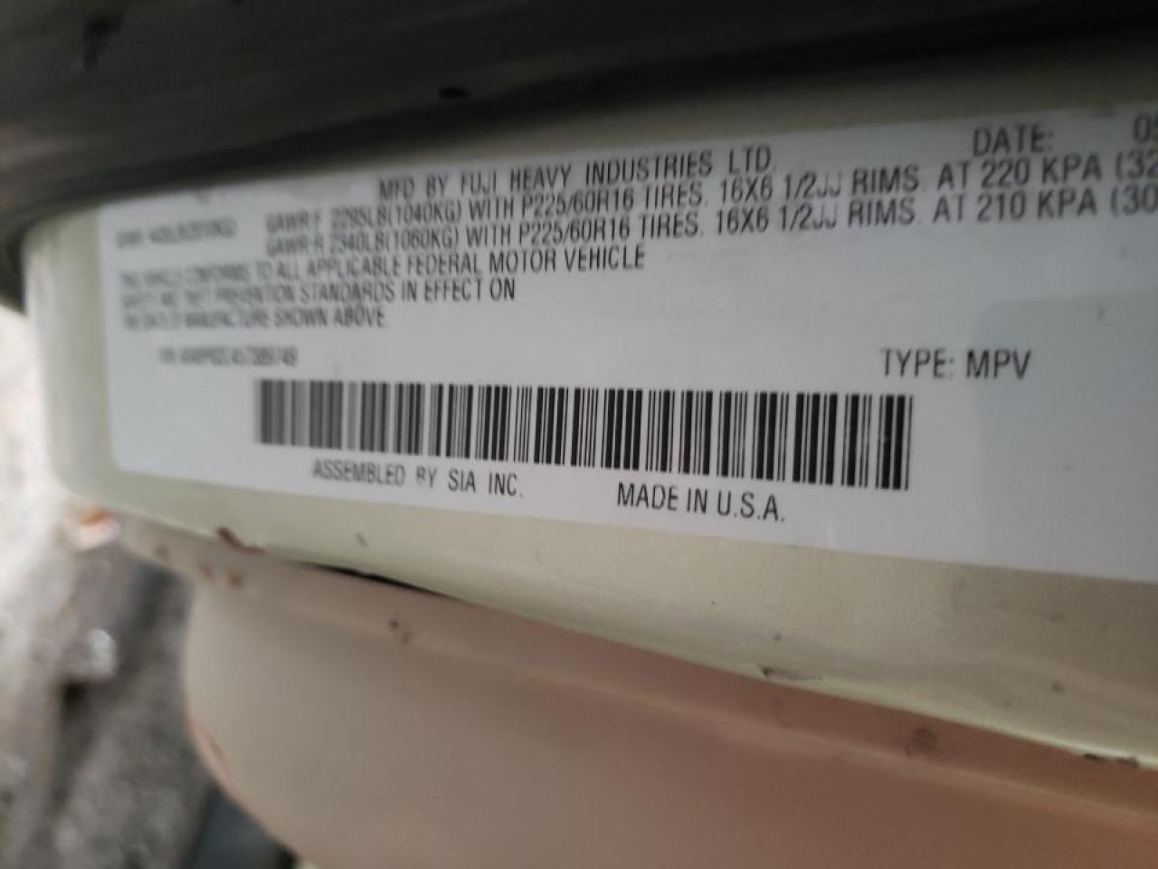 Photo 10 from auction – 2005 SUBARU LEGACY OUT with VIN 4S4BP62C457389749