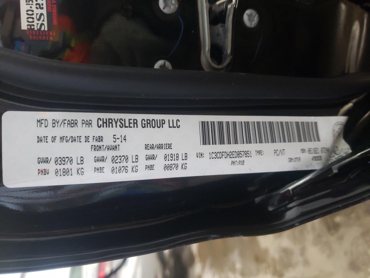 Фото 10 с аукциона – 2014 DODGE DART SE AE с VIN 1C3CDFDH2ED857851