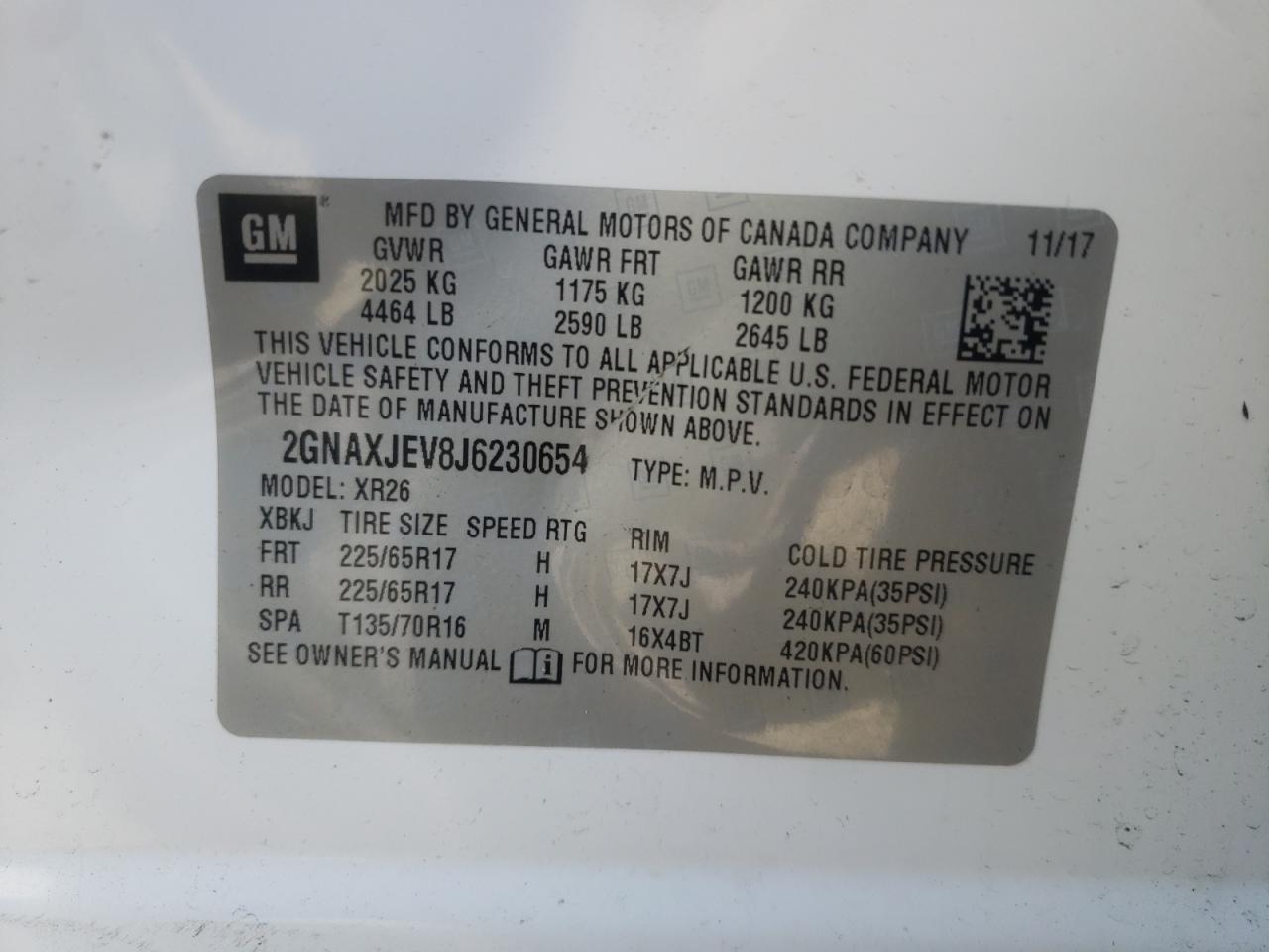 Photo 10 from auction – 2018 CHEVROLET EQUINOX LT with VIN 2GNAXJEV8J6230654