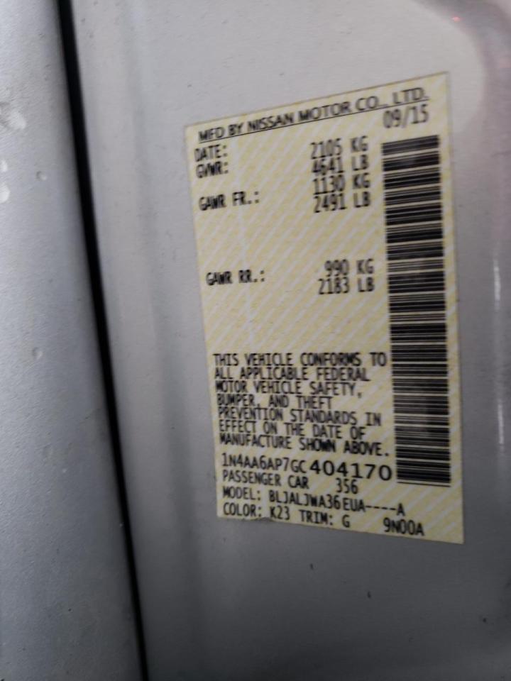 Photo 10 from auction – 2016 NISSAN MAXIMA 3.5 with VIN 1N4AA6AP7GC404170