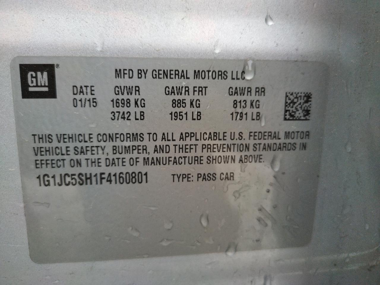 Photo 10 from auction – 2015 CHEVROLET SONIC LT with VIN 1G1JC5SH1F4160801