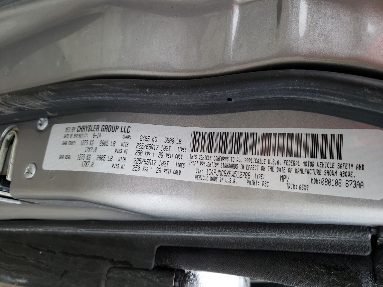 Photo 10 from auction – 2015 JEEP CHEROKEE L with VIN 1C4PJMCSXFW512788