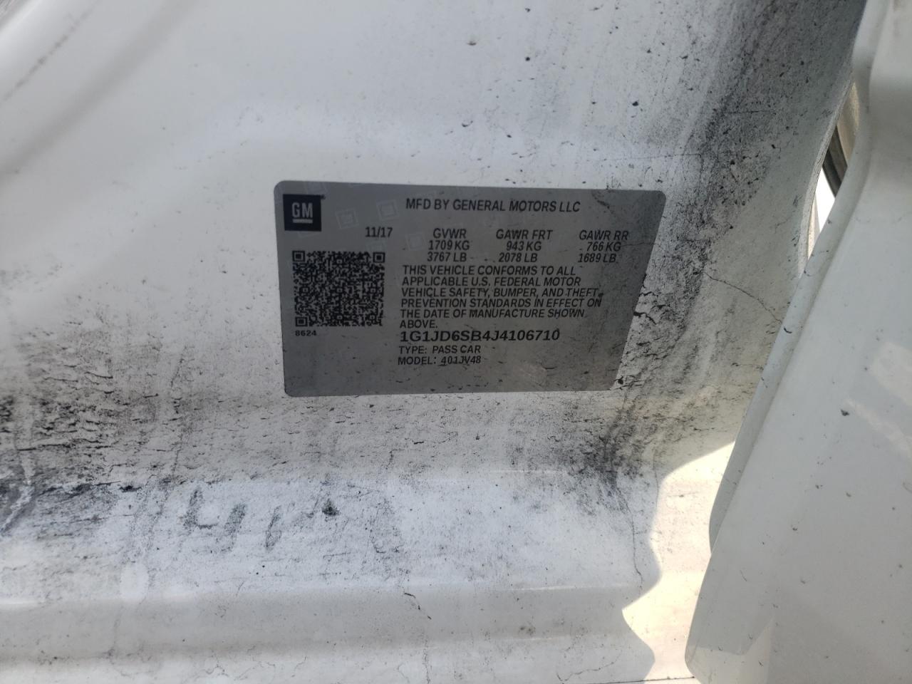 Photo 10 from auction – 2018 CHEVROLET SONIC LT with VIN 1G1JD6SB4J4106710