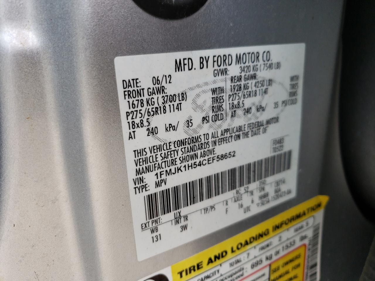 Foto 10 de la subasta – 2012 FORD EXPEDITION con VIN 1FMJK1H54CEF58652