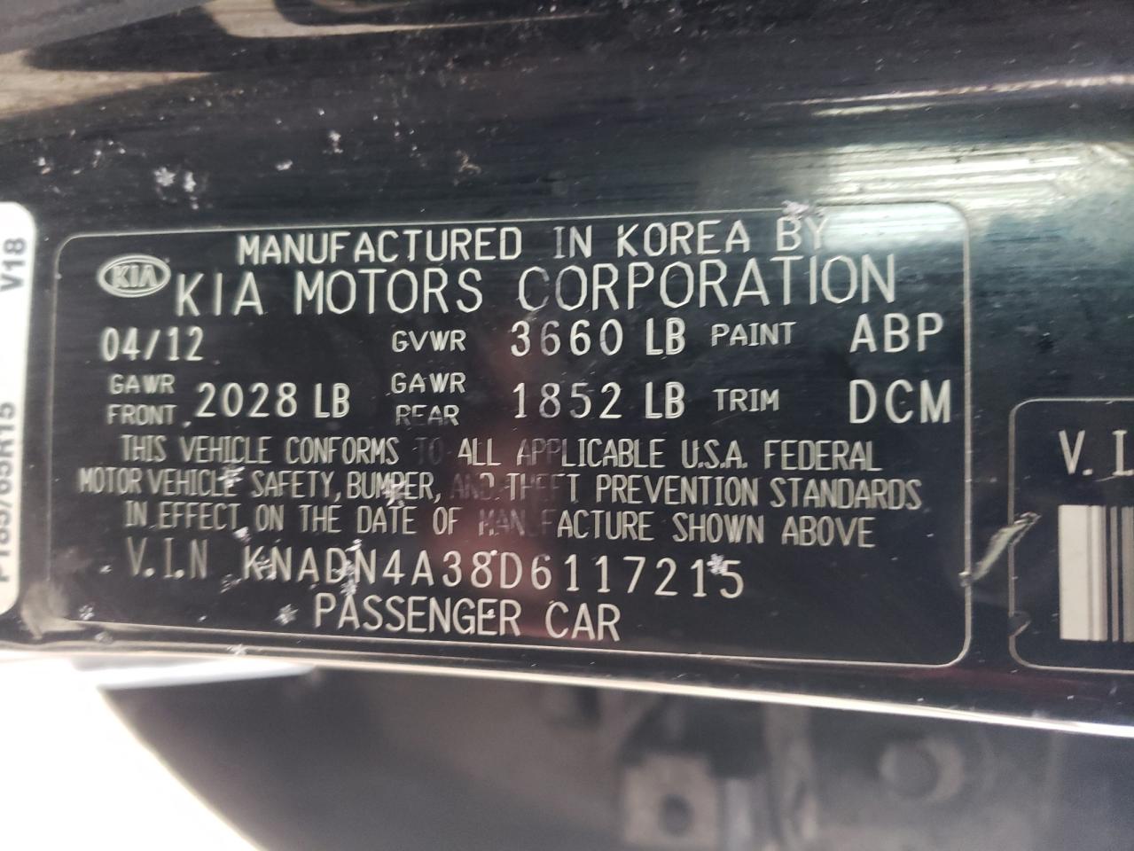 Photo 10 from auction – 2013 KIA RIO EX with VIN KNADN4A38D6117215
