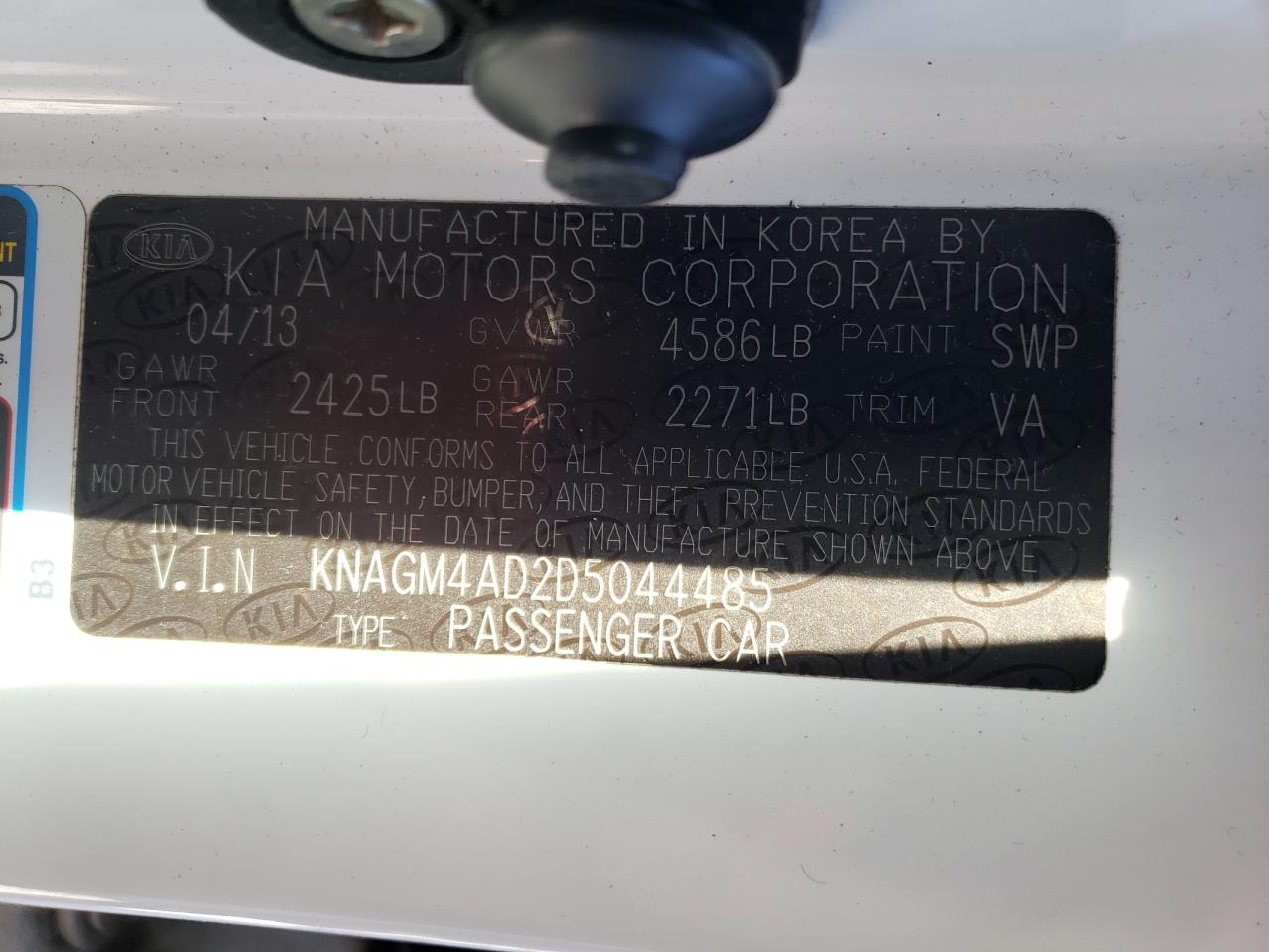 Photo 10 from auction – 2013 KIA OPTIMA HYB with VIN KNAGM4AD2D5044485