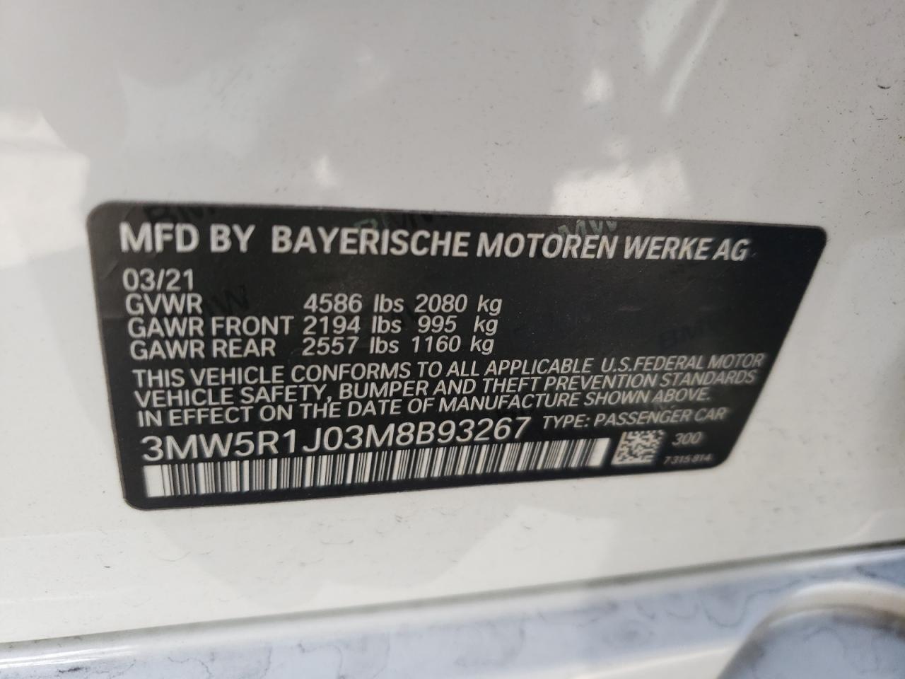 Photo 10 from auction – 2021 BMW 330I with VIN 3MW5R1J03M8B93267