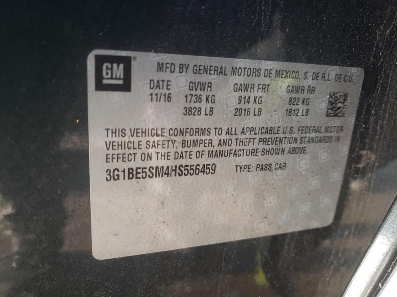 Photo 10 from auction – 2017 CHEVROLET CRUZE LT with VIN 3G1BE5SM4HS556459
