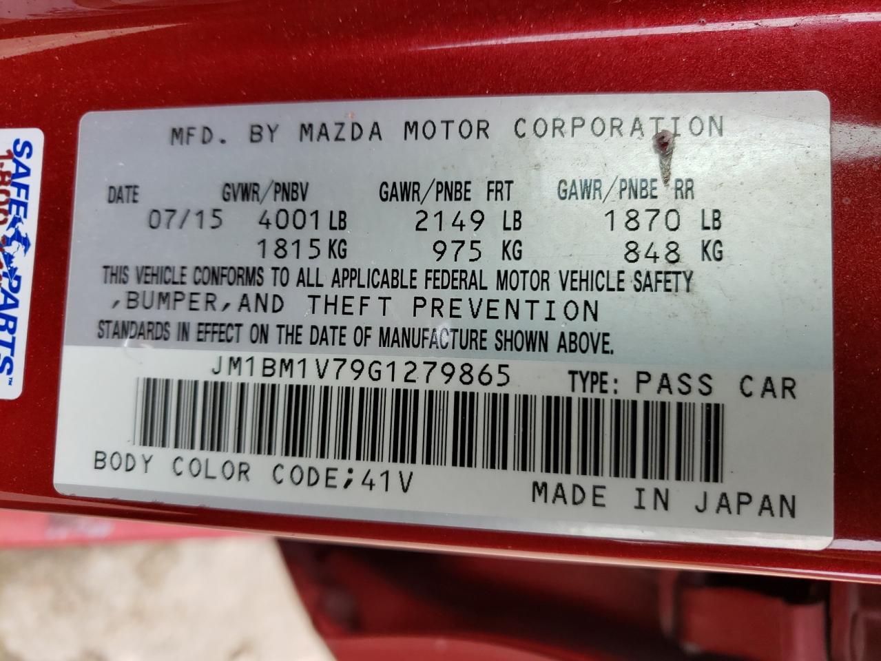 Photo 10 from auction – 2016 MAZDA 3 TOURING with VIN JM1BM1V79G1279865