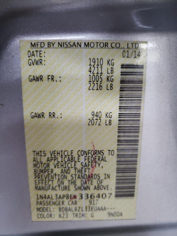 Photo 10 from auction – 2014 NISSAN ALTIMA 2.5 with VIN 1N4AL3AP8EN336407