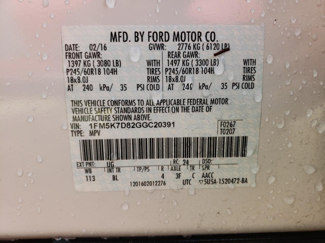 Photo 10 from auction – 2016 FORD EXPLORER X with VIN 1FM5K7D82GGC20391