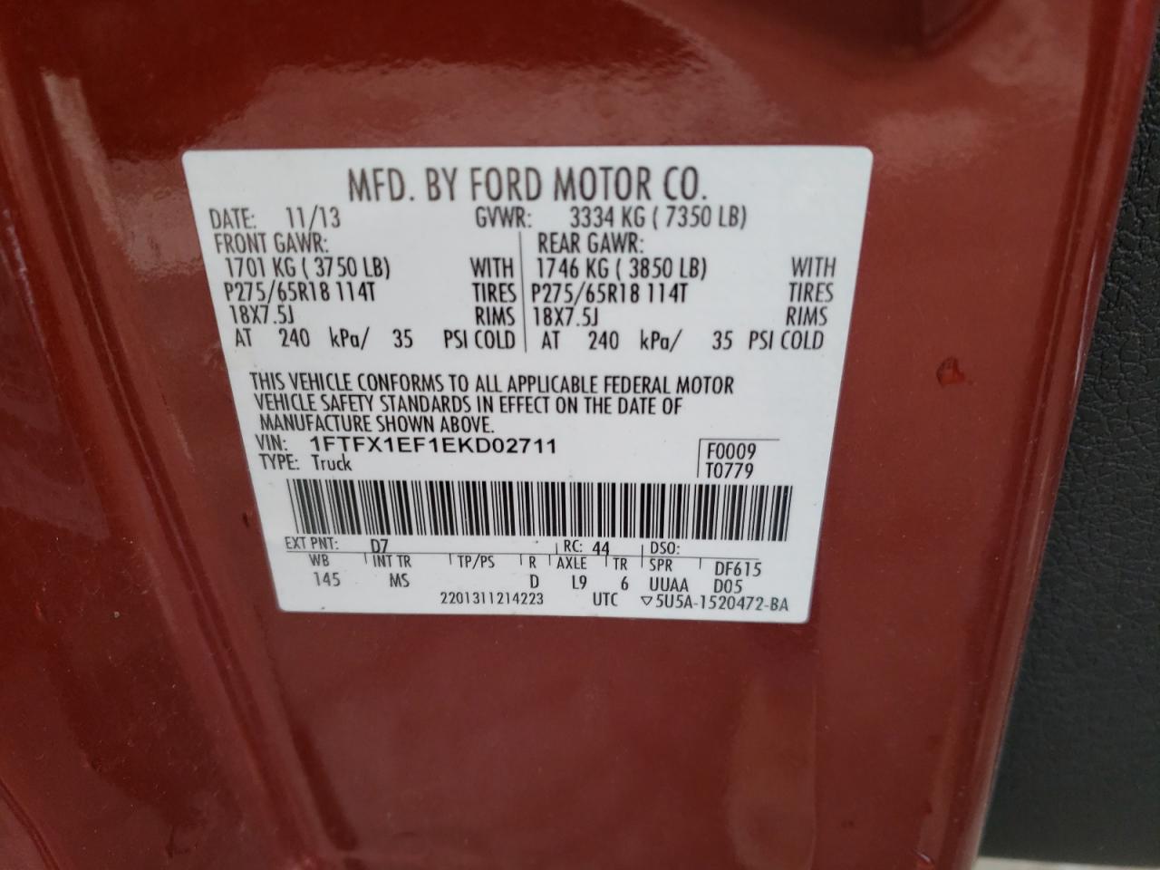 Photo 10 from auction – 2014 FORD F150 SUPER with VIN 1FTFX1EF1EKD02711