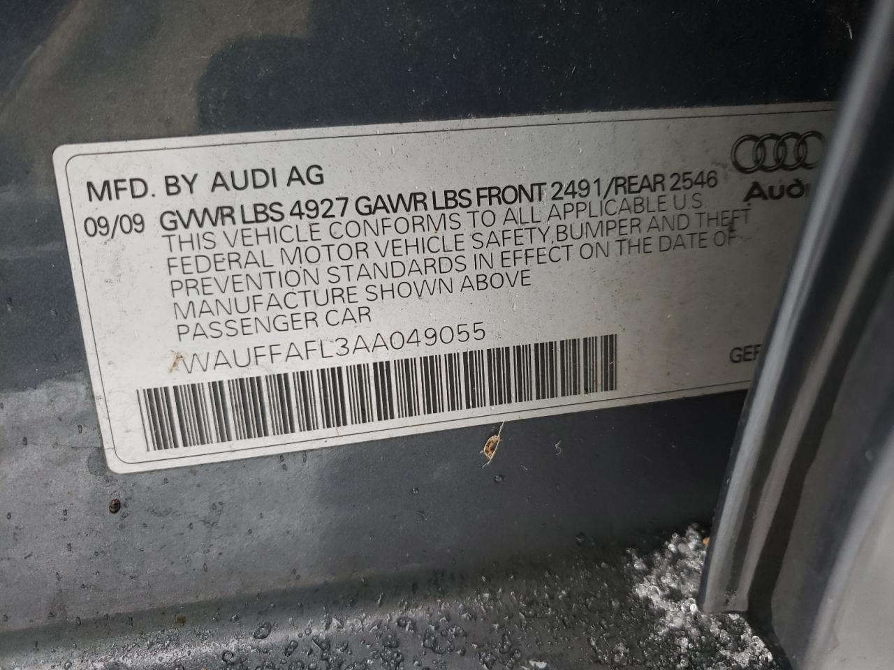 Photo 10 from auction – 2010 AUDI A4 PREMIUM with VIN WAUFFAFL3AA049055
