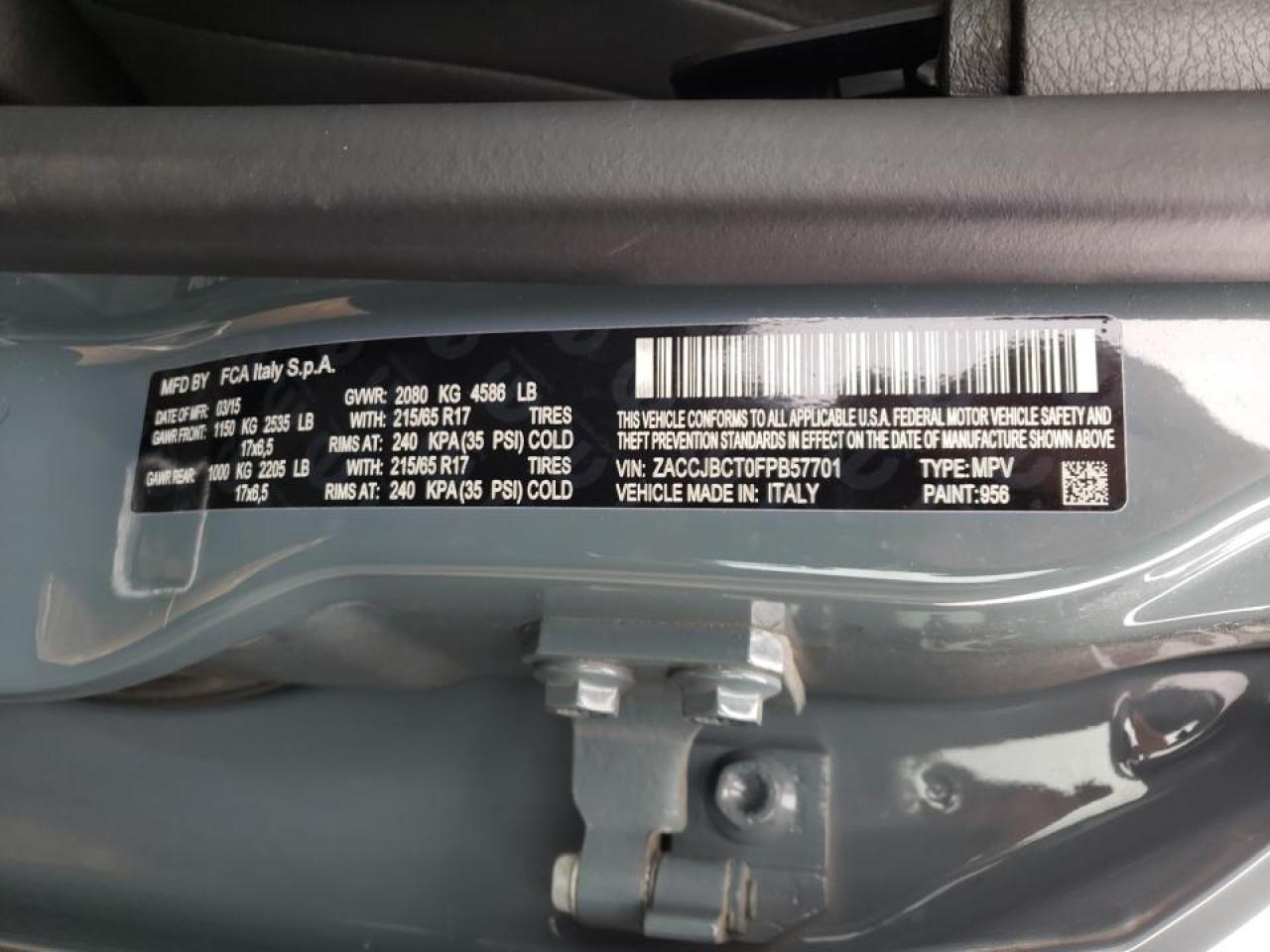 Photo 10 from auction – 2015 JEEP RENEGADE T with VIN ZACCJBCT0FPB57701