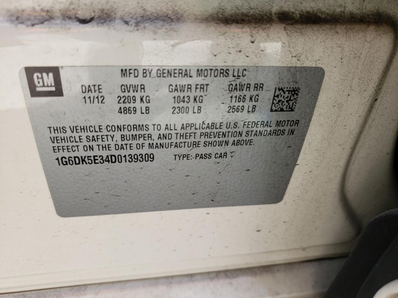 Photo 10 from auction – 2013 CADILLAC CTS PERFOR with VIN 1G6DK5E34D0139309