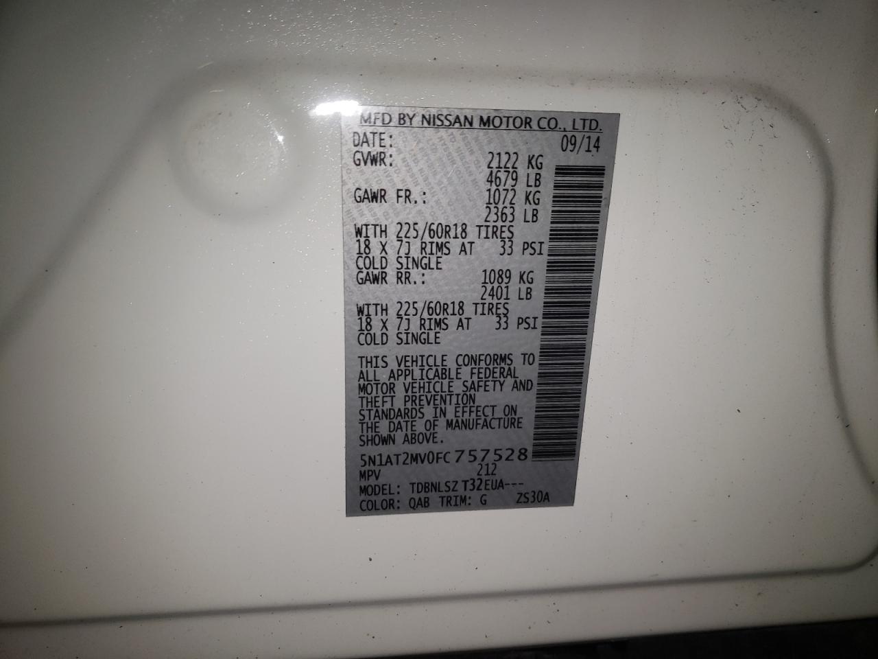 Photo 10 from auction – 2015 NISSAN ROGUE S with VIN 5N1AT2MV0FC757528