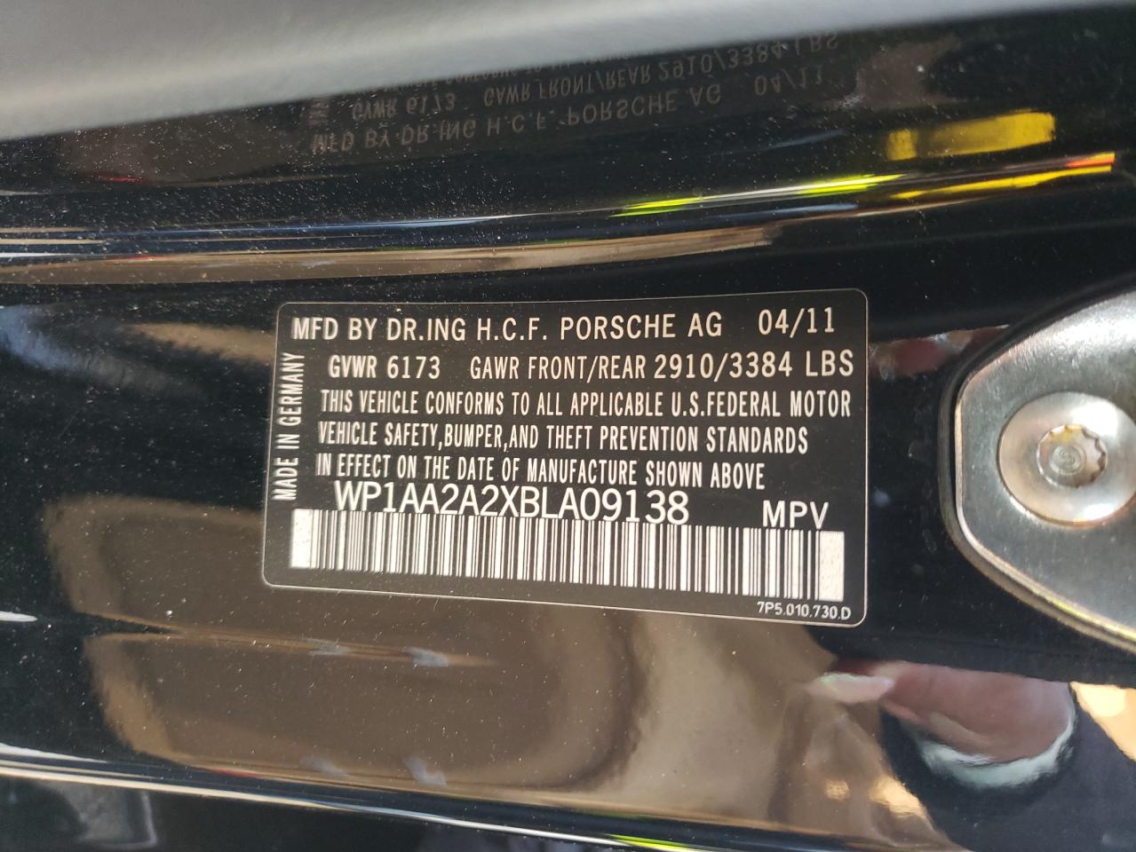 Photo 10 from auction – 2011 PORSCHE CAYENNE with VIN WP1AA2A2XBLA09138