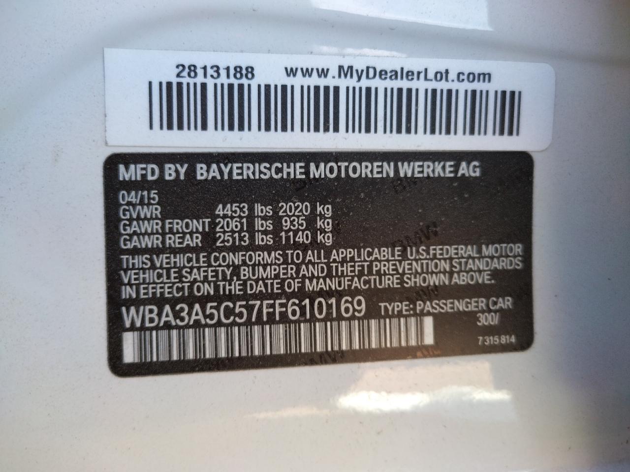 Photo 10 from auction – 2015 BMW 328 I with VIN WBA3A5C57FF610169