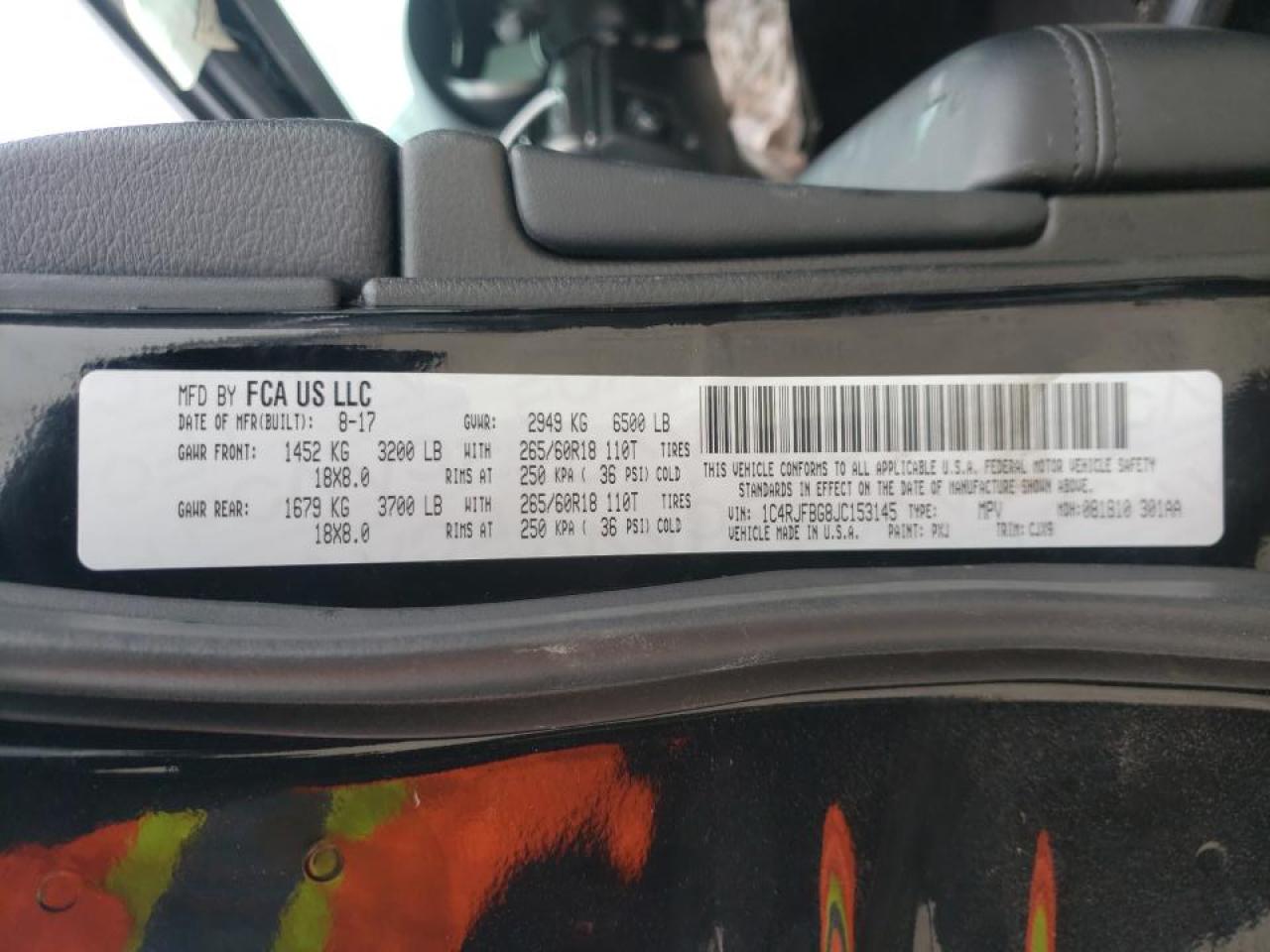 Photo 10 from auction – 2018 JEEP GRAND CHER with VIN 1C4RJFBG8JC153145