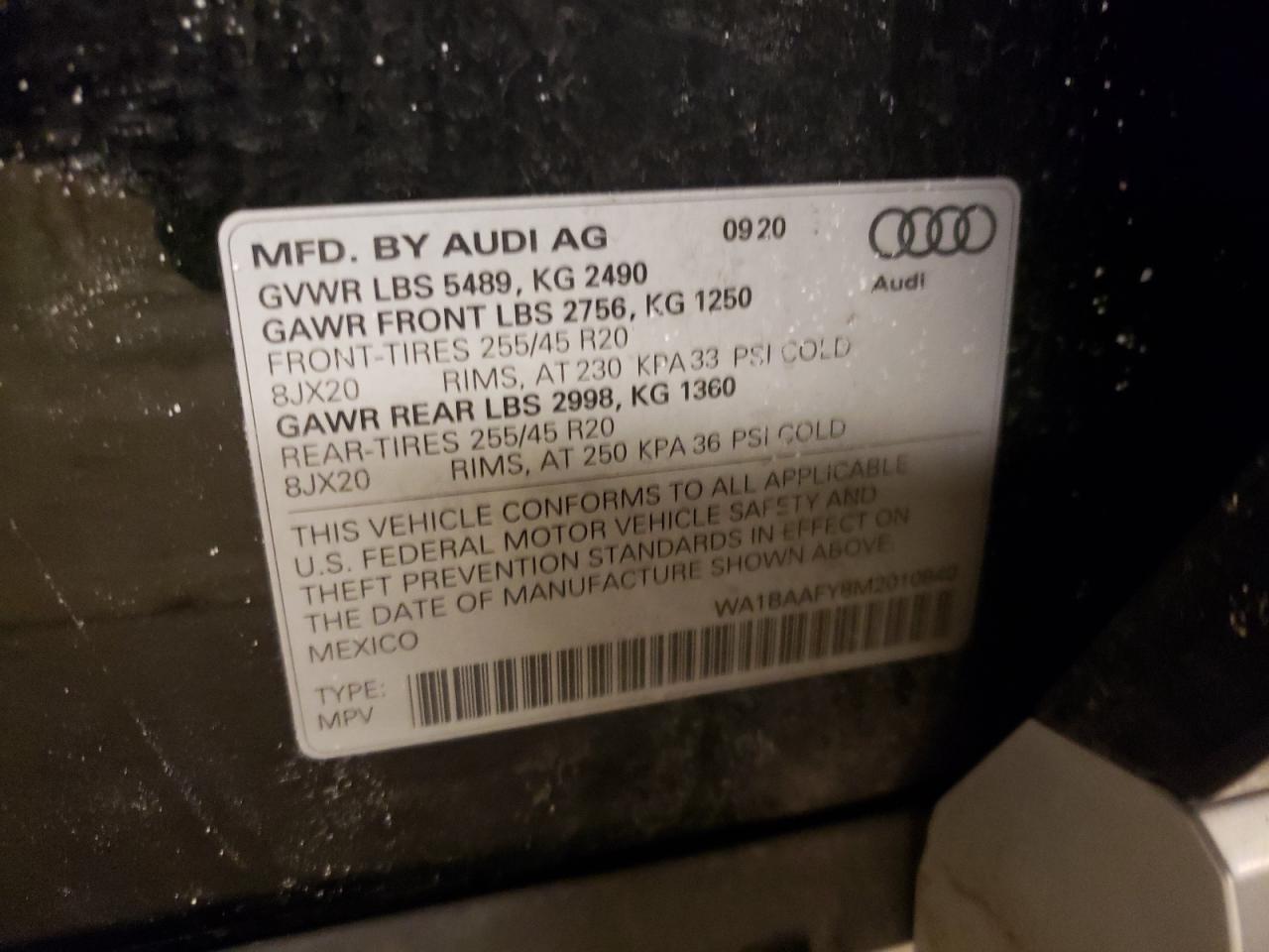 Photo 10 from auction – 2021 AUDI Q5 PREMIUM with VIN WA1BAAFY8M2010840