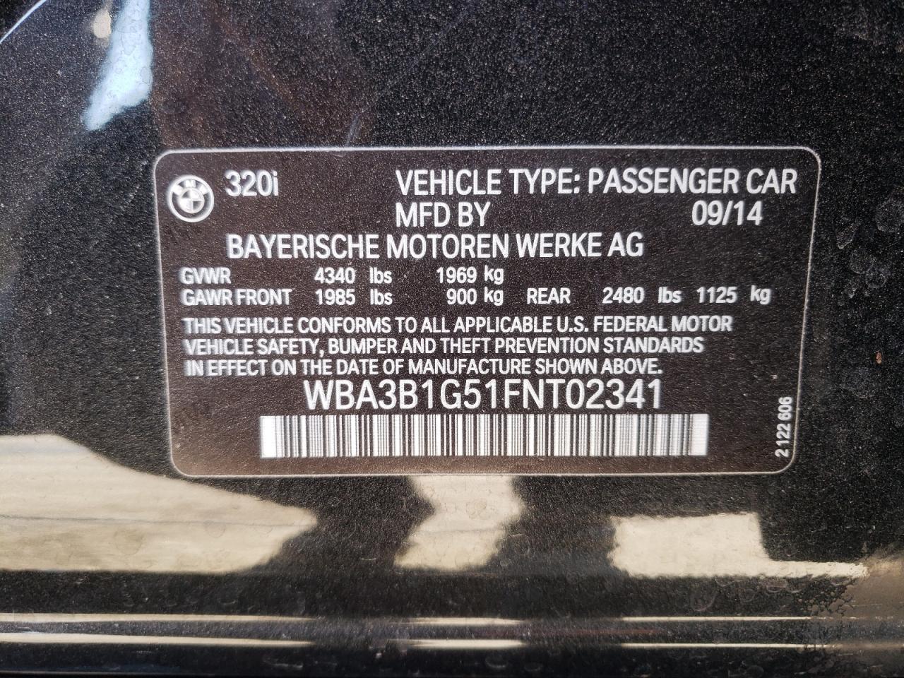 Photo 10 from auction – 2015 BMW 320 I with VIN WBA3B1G51FNT02341