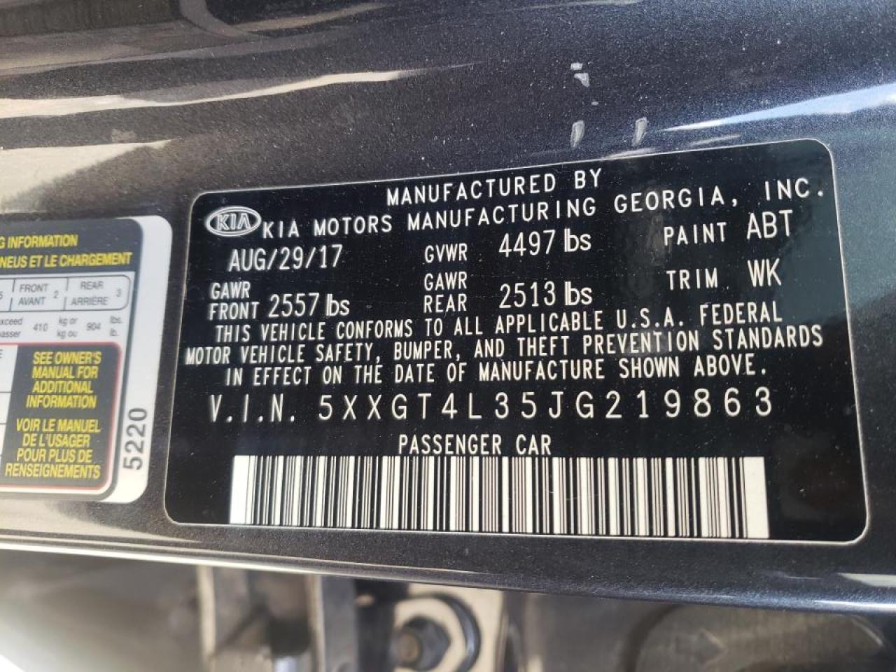 Photo 10 from auction – 2018 KIA OPTIMA LX with VIN 5XXGT4L35JG219863