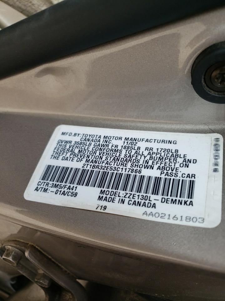 Photo 10 from auction – 2003 TOYOTA COROLLA CE with VIN 2T1BR32E53C117866