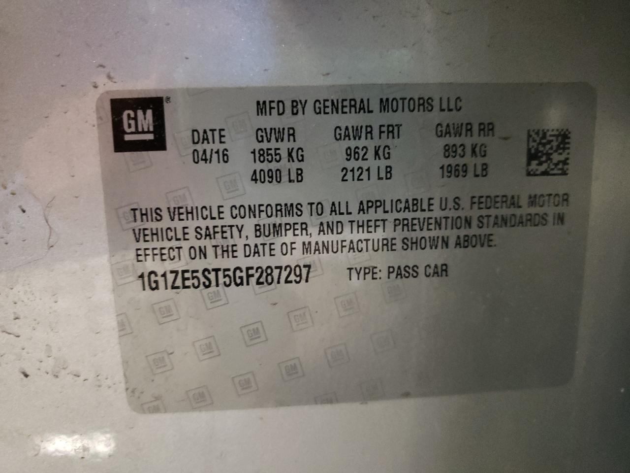 Photo 10 from auction – 2016 CHEVROLET MALIBU LT with VIN 1G1ZE5ST5GF287297