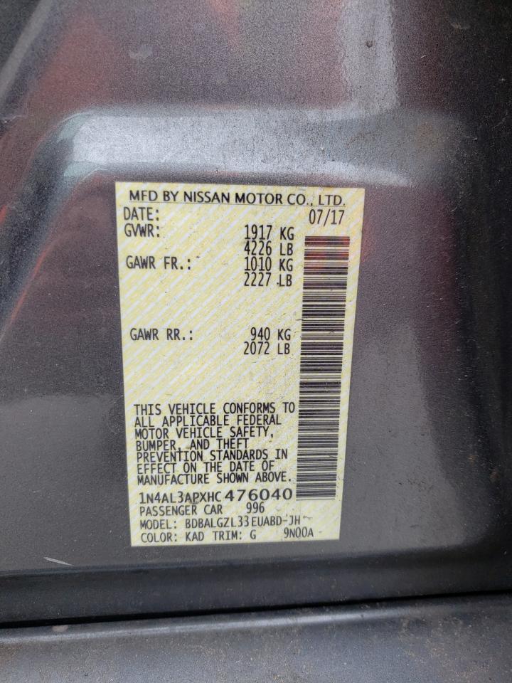 Photo 10 from auction – 2017 NISSAN ALTIMA 2.5 with VIN 1N4AL3APXHC476040
