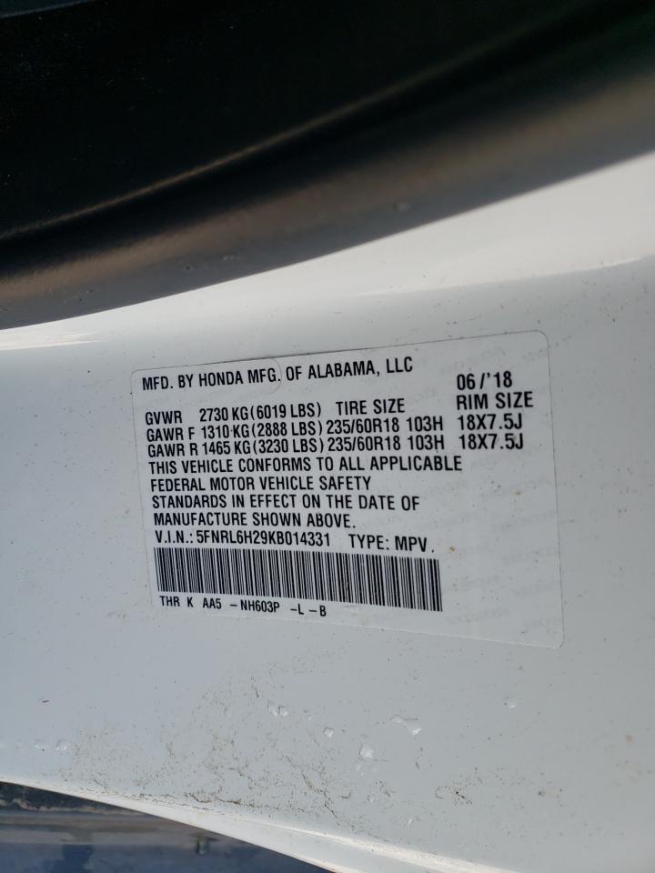 Photo 10 from auction – 2019 HONDA ODYSSEY LX with VIN 5FNRL6H29KB014331