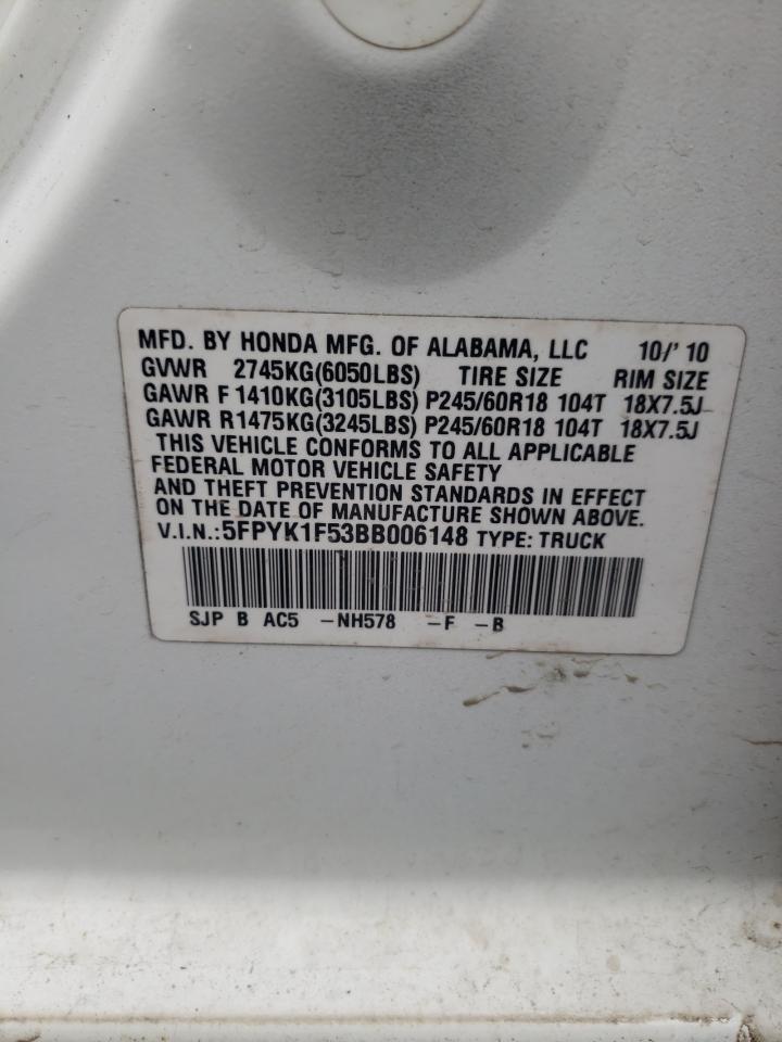 Photo 10 from auction – 2011 HONDA RIDGELINE with VIN 5FPYK1F53BB006148
