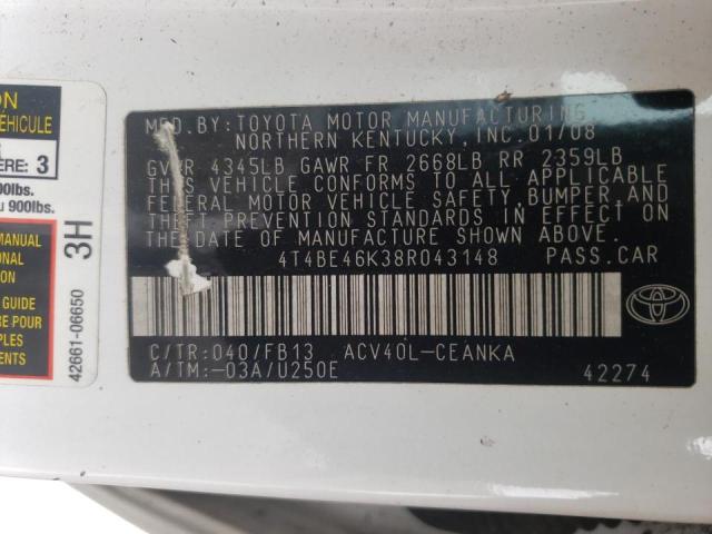 Photo 10 from auction – 2008 TOYOTA CAMRY CE with VIN 4T4BE46K38R043148