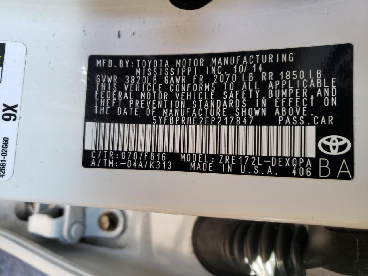 Photo 10 from auction – 2015 TOYOTA COROLLA EC with VIN 5YFBPRHE2FP217847