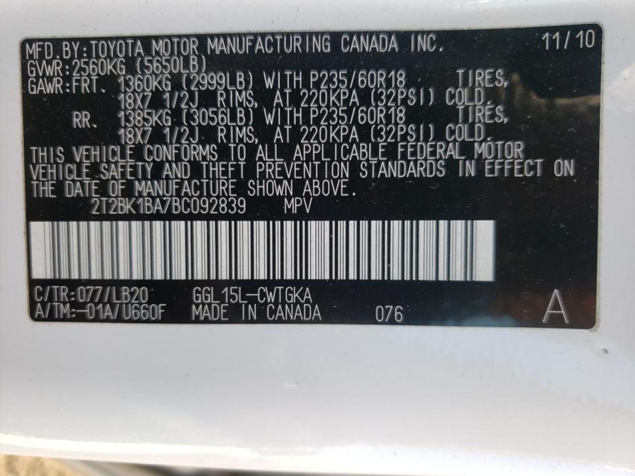 Photo 10 from auction – 2011 LEXUS RX 350 with VIN 2T2BK1BA7BC092839
