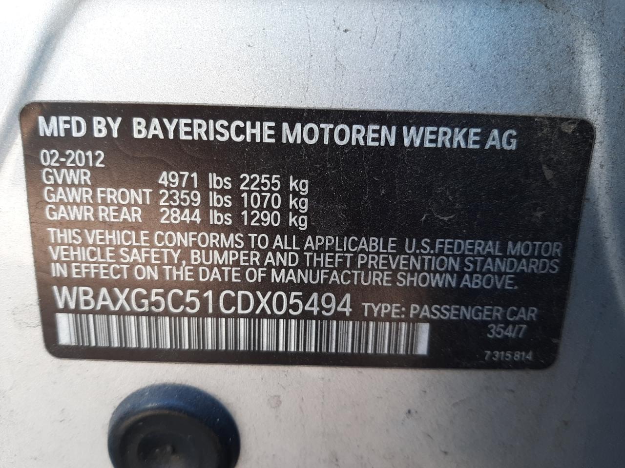 Zdjęcie 10 z aukcji – 2012 BMW 528 I z VIN WBAXG5C51CDX05494