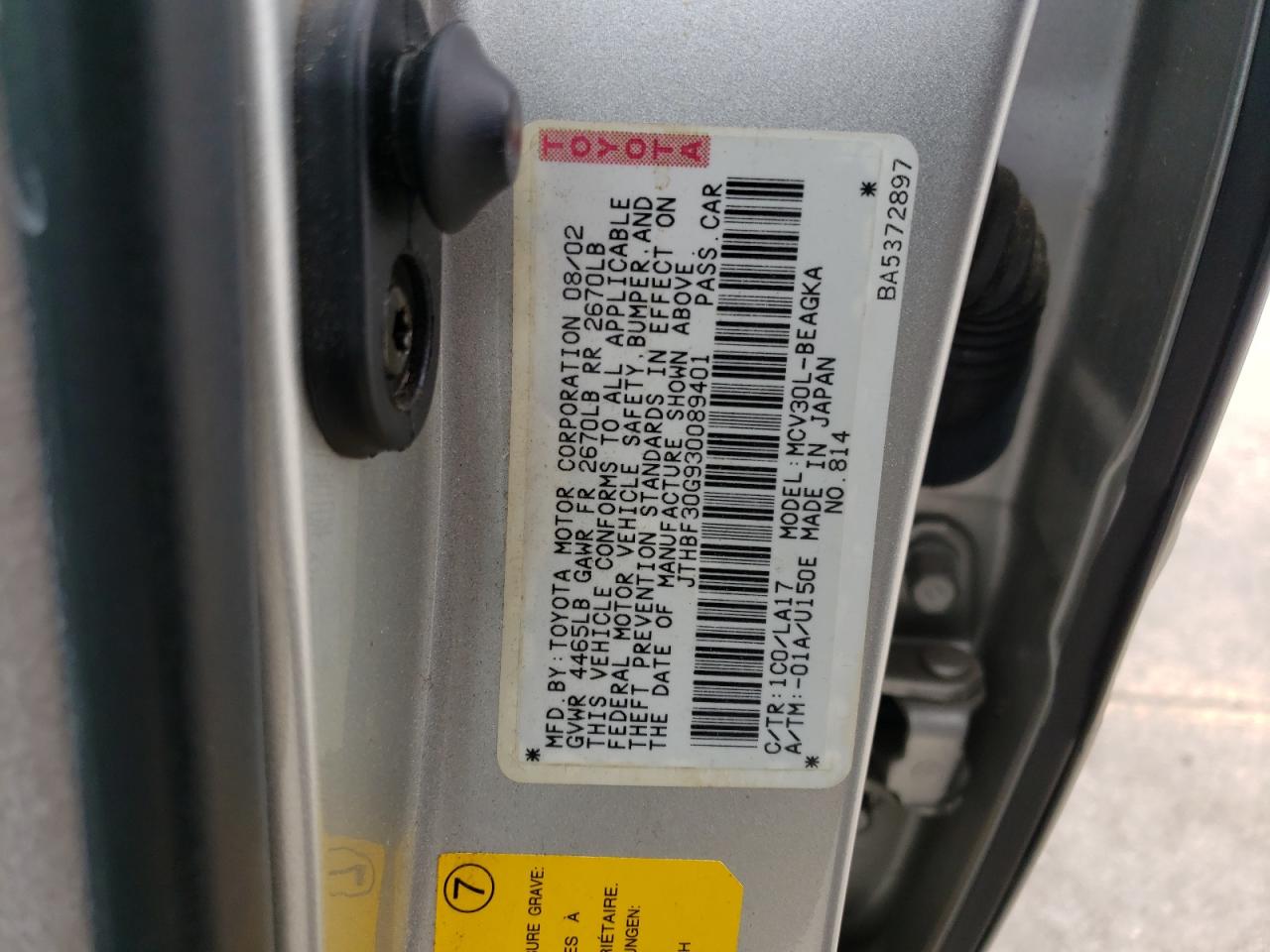Foto 10 de la subasta – 2003 LEXUS ES 300 con VIN JTHBF30G930089401