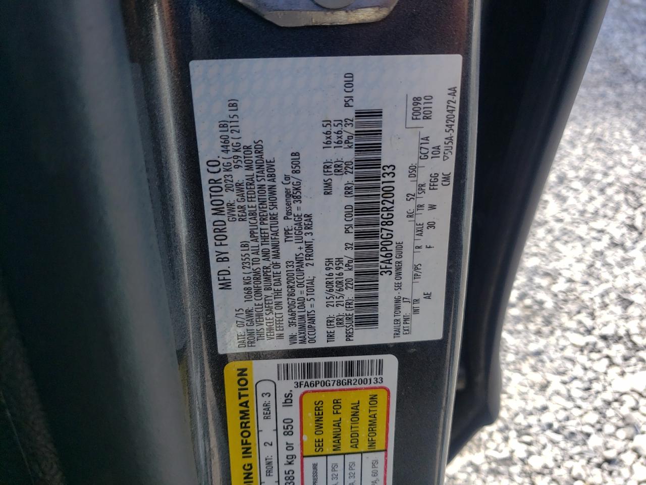 Photo 10 from auction – 2016 FORD FUSION S with VIN 3FA6P0G78GR200133