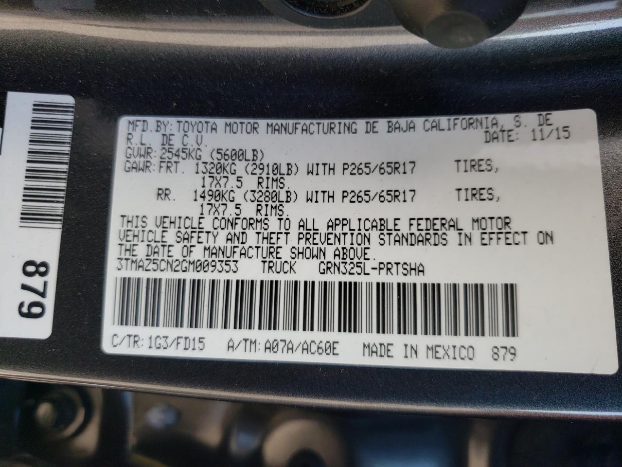 Photo 10 from auction – 2016 TOYOTA TACOMA DOU with VIN 3TMAZ5CN2GM009353