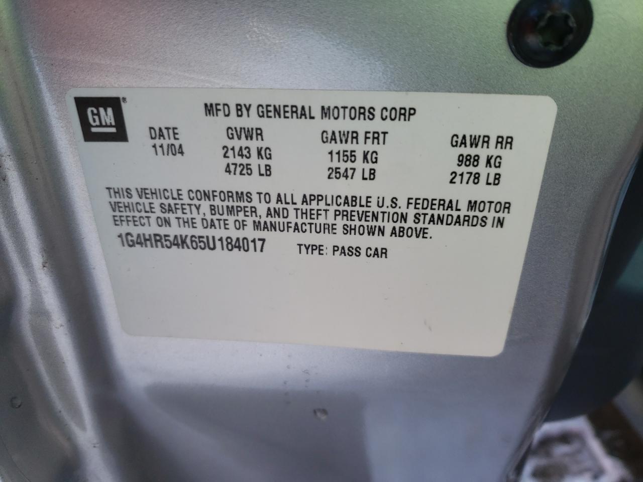 Photo 10 from auction – 2005 BUICK LESABRE LI with VIN 1G4HR54K65U184017