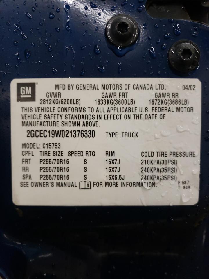 Photo 10 from auction – 2002 CHEVROLET SILVERADO with VIN 2GCEC19W021376330