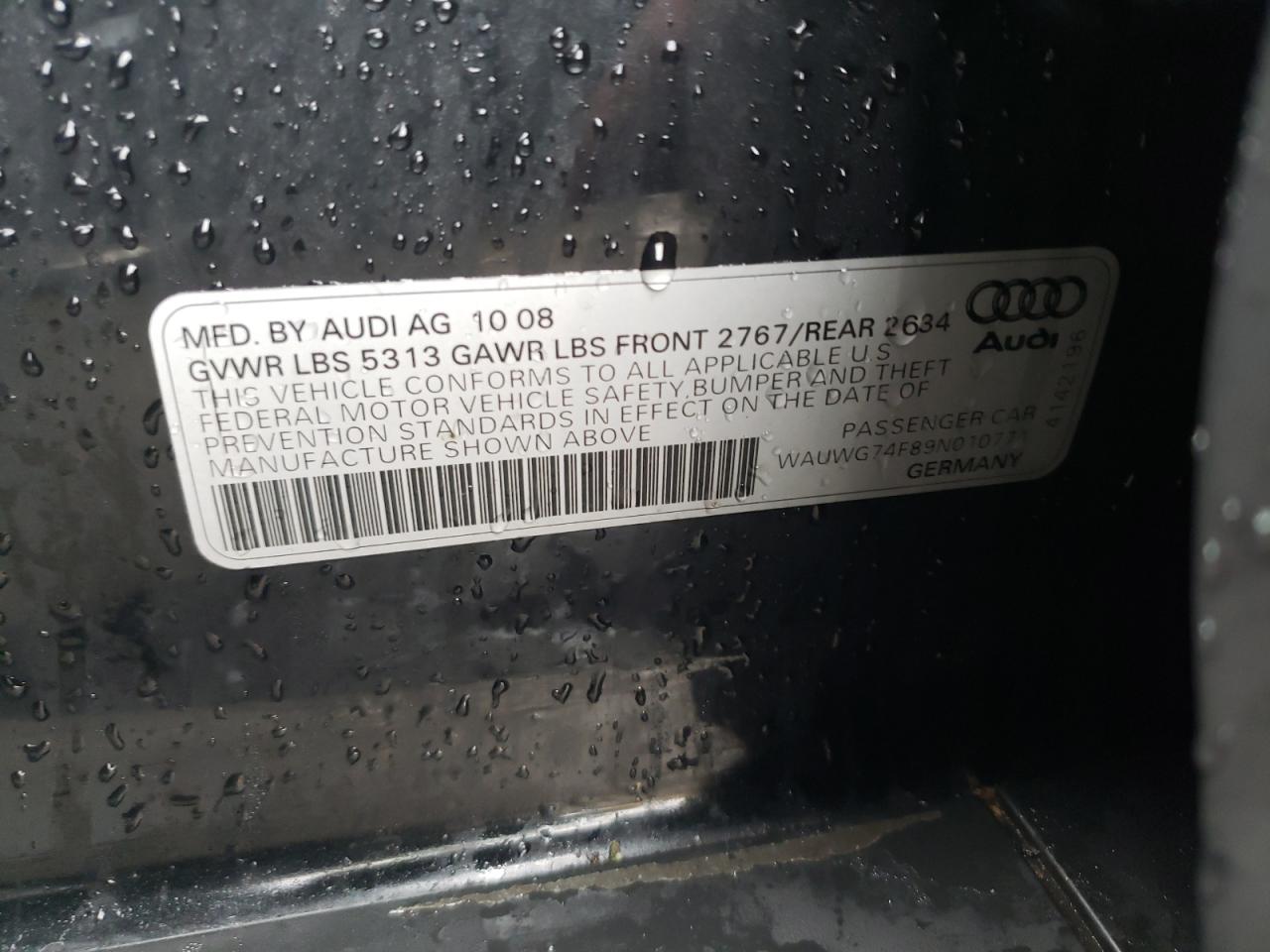 Photo 10 from auction – 2009 AUDI A6 PRESTIG with VIN WAUWG74F89N010771