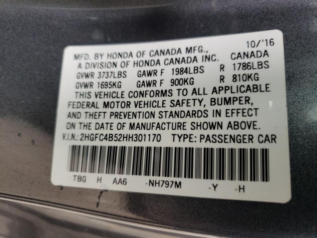 Photo 10 from auction – 2017 HONDA CIVIC LX with VIN 2HGFC4B52HH301170