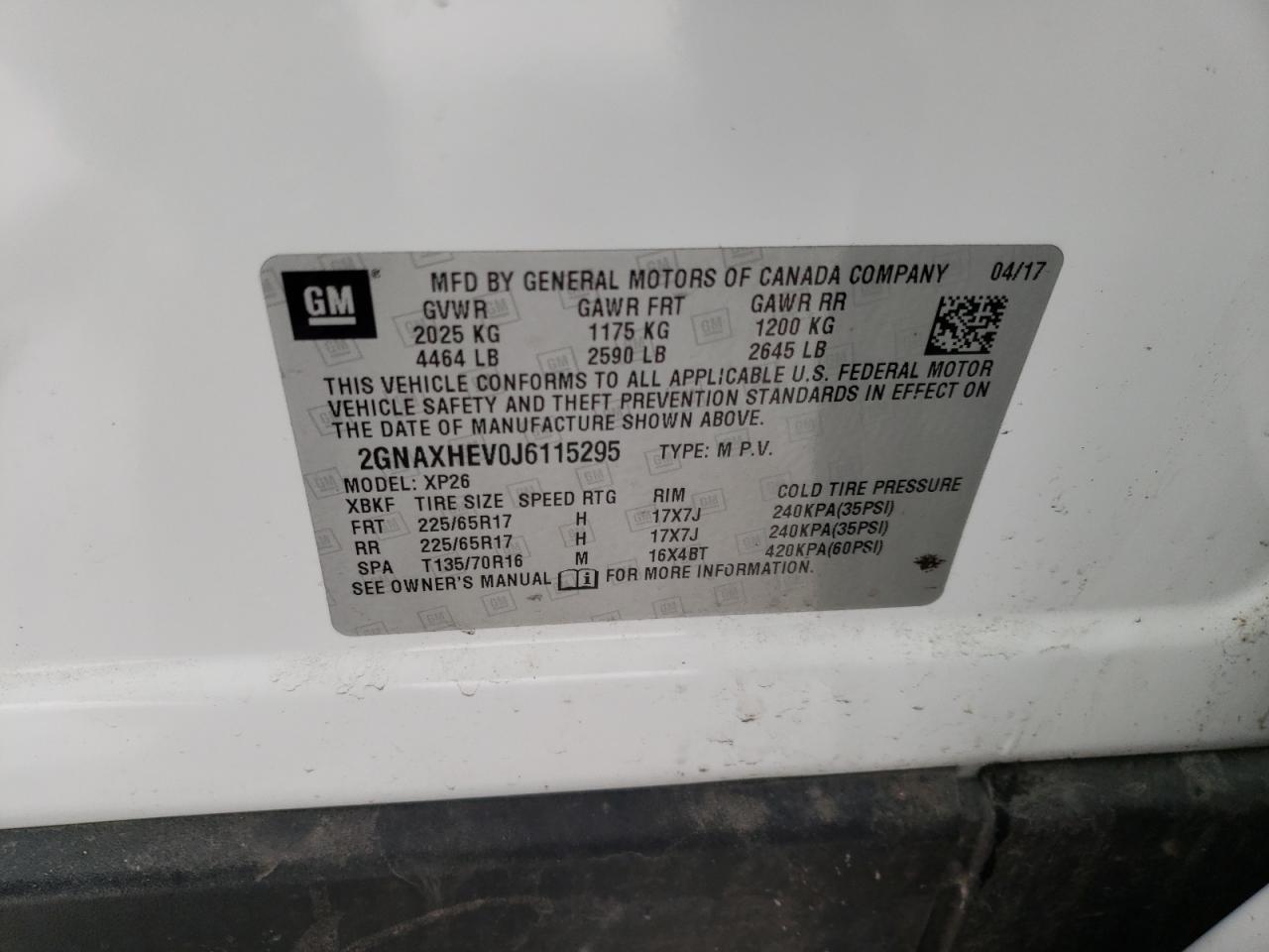 Photo 10 from auction – 2018 CHEVROLET EQUINOX LS with VIN 2GNAXHEV0J6115295