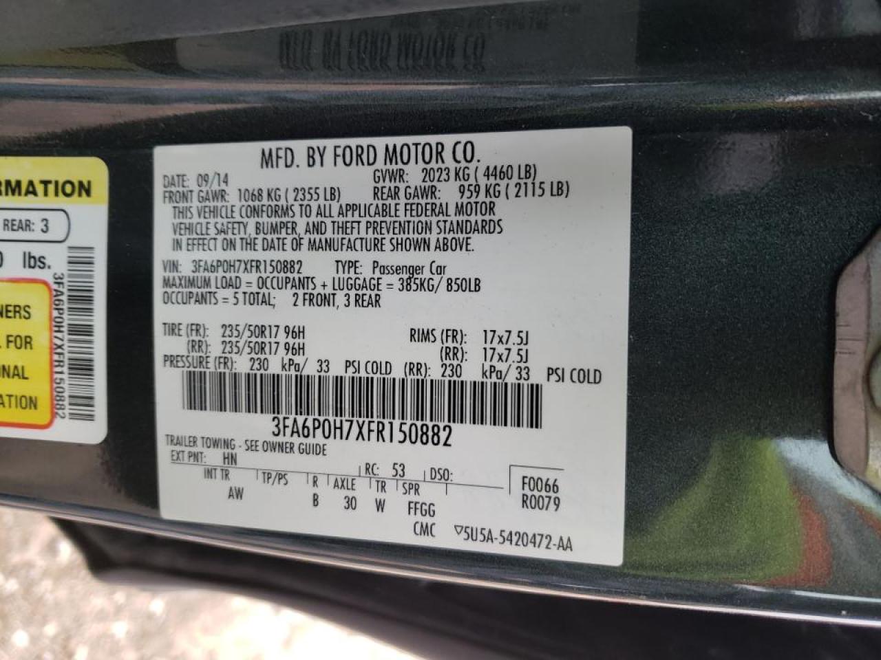 Photo 10 from auction – 2015 FORD FUSION with VIN 3FA6P0H7XFR150882