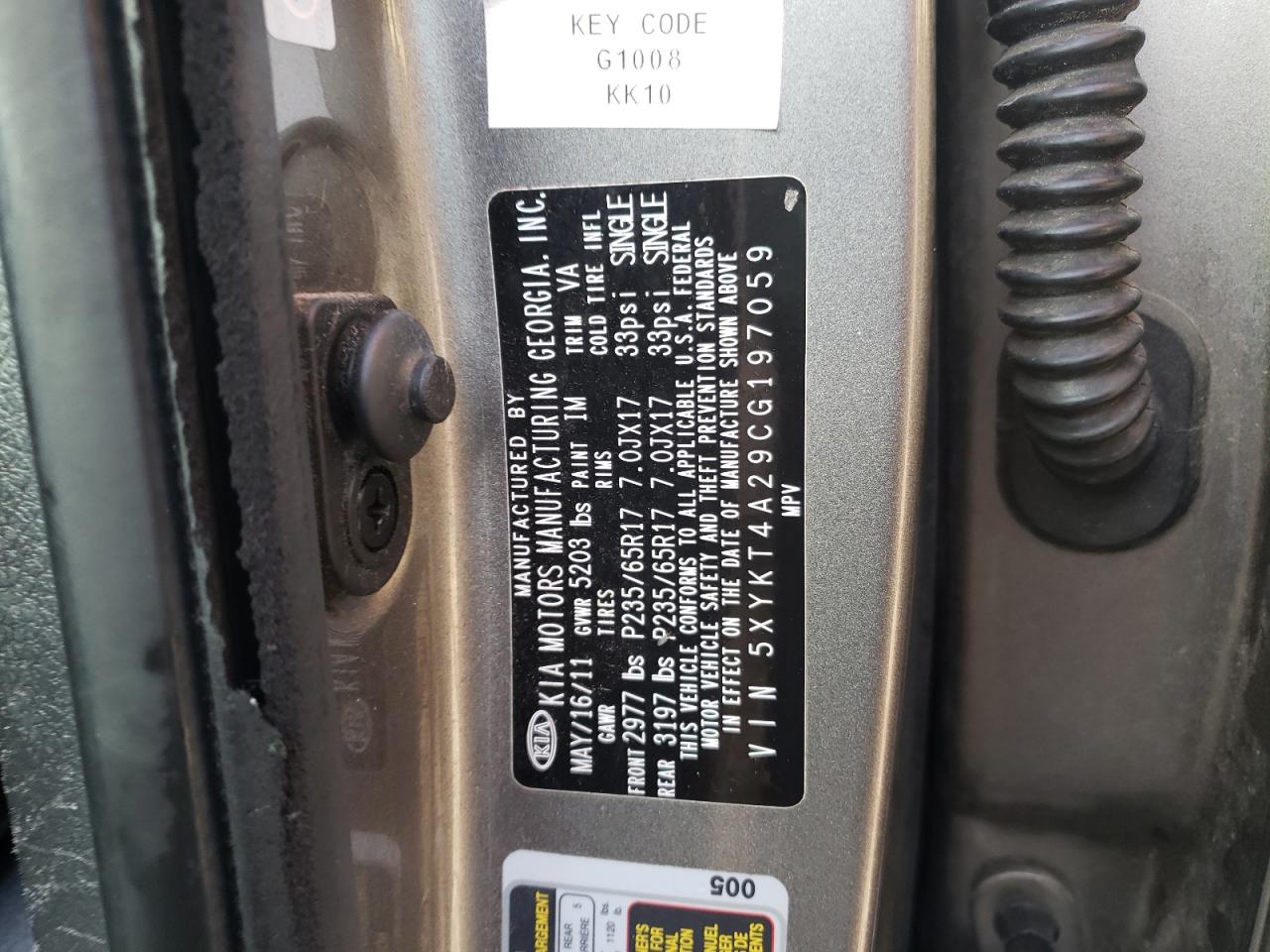 Photo 10 from auction – 2012 KIA SORENTO BA with VIN 5XYKT4A29CG197059
