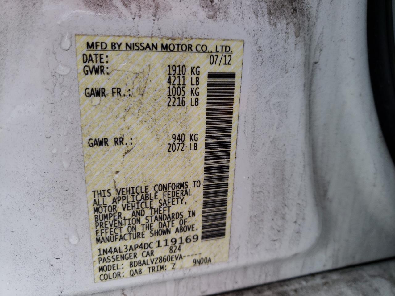 Photo 10 from auction – 2013 NISSAN ALTIMA 2.5 with VIN 1N4AL3AP4DC119169