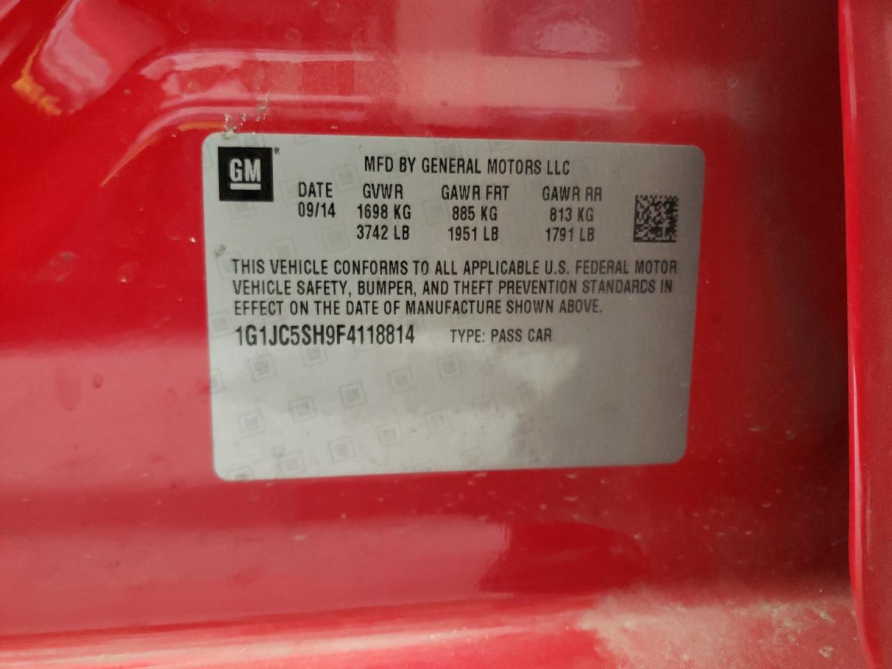 Photo 10 from auction – 2015 CHEVROLET SONIC LT with VIN 1G1JC5SH9F4118814