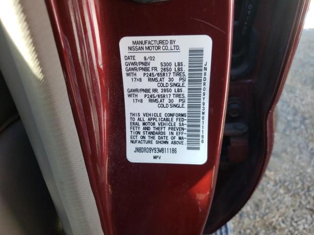 Photo 10 from auction – 2003 NISSAN PATHFINDER with VIN JN8DR09Y93W811186